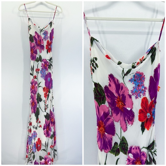Vintage Sue Wong Nocturne Silk White Floral Beaded Maxi Dress Gown Size 6 - Picture 1 of 9